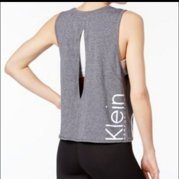Calvin Klein Grey Performance Open Back Crop Top - Picture 2 of 6